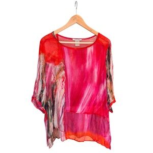 John Mark Sheer Blouse Artsy Abstract Print Viscose Flowy Lightweight Tunic XL